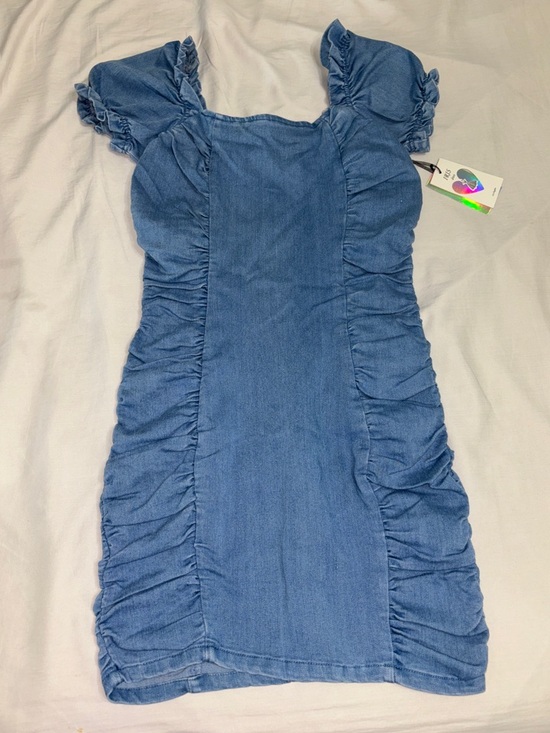 iris Dresses & Skirts - Iris Light Blue Denim Dress with Ruffle Detail